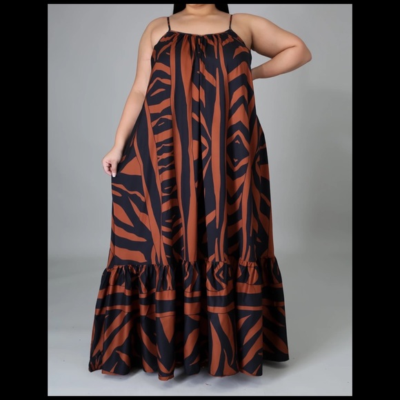 ANIMAL PRINT VOLUMINOUS MAXI DRESS - Picture 4 of 6